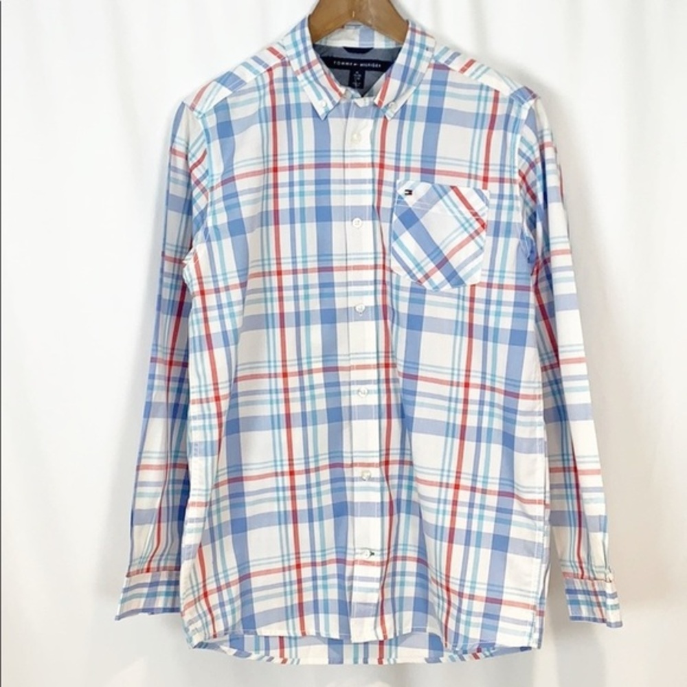 NWT Tommy Hilfiger Red, White Blue Button Down